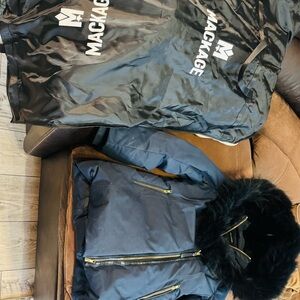 Mackage Navy Jacket with Gold Zipper and Faux Fur Trim